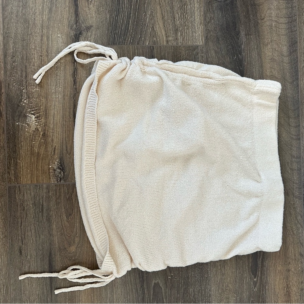 Cream Knit Drawstring Skirt & Sweater Set